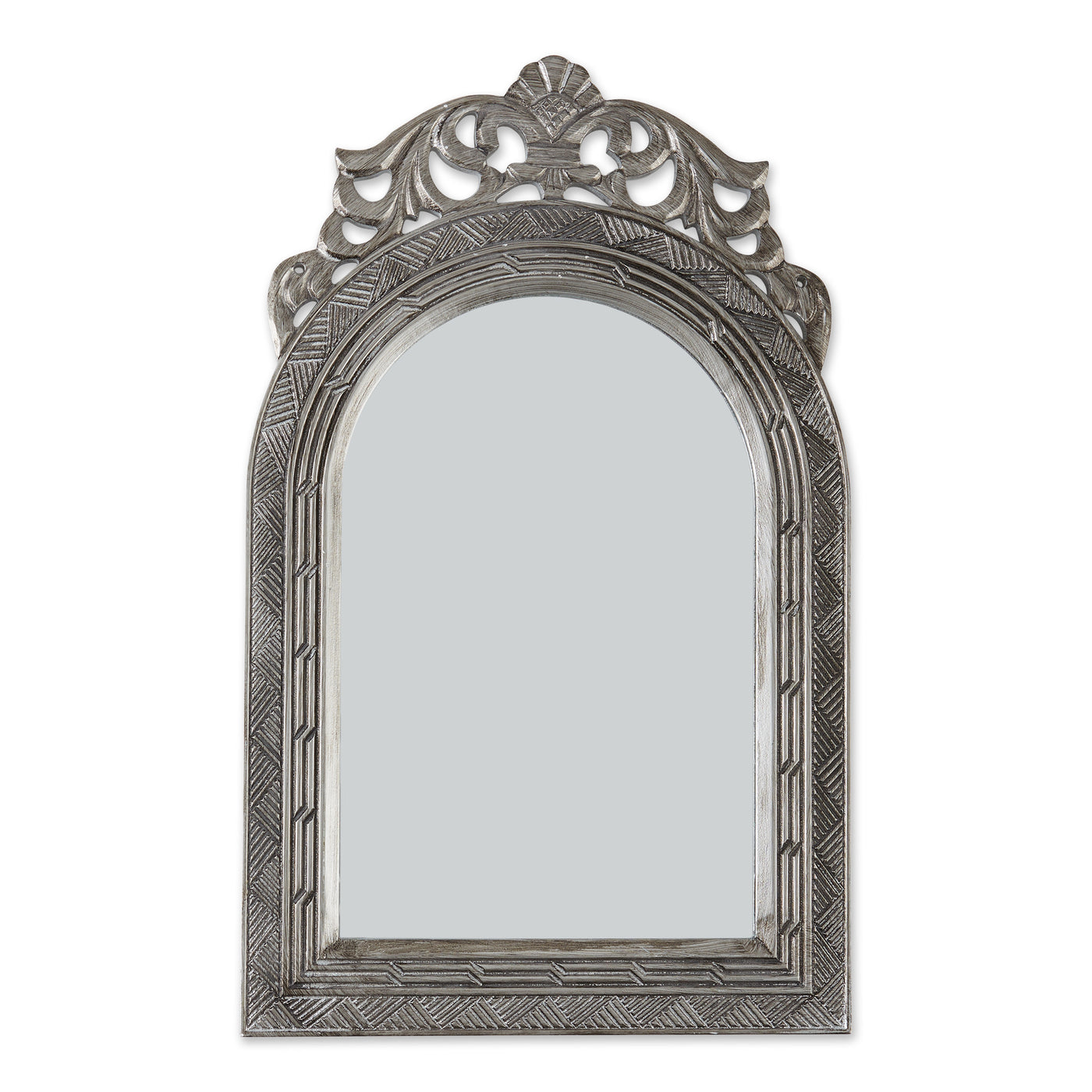 ARCHED-TOP ANTIQUE SILVER WALL MIRROR