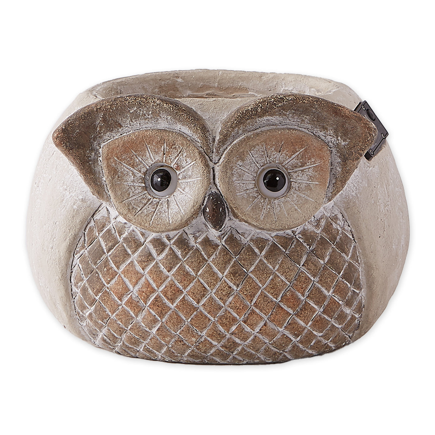 CHECKERED OWL PLANTER W/ SOLAR LIGHTS