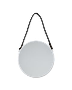 HANGING WHITE MIRROR WITH FAUX LEATHER STRAP